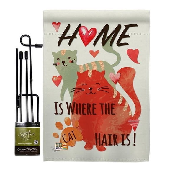 Breeze Decor BD-PT-GS-110078-IP-BO-D-US15-BD 13 x 18.5 in. Furry Cat Nature Pets Vertical Double Sided Mini Garden Flag Set with Banner Pole