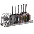 thumbnail image 4 of TORUBIA Expandable Pot and Pan Organizers Rack, 10+ Pans and Pots Lid Organizer Rack Holder, Kitchen Cabinet Pantry Bakeware Organizer Rack Holder with 10 Adjustable Compartments (Black), 4 of 8