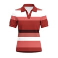 thumbnail image 6 of VBVC Women's Stripe Collared Shirt,Short Sleeve V-Neck Top For Women,Ladies Summer Stretchy Breathable Blouse,Hot Pink,S-2XL, 6 of 6