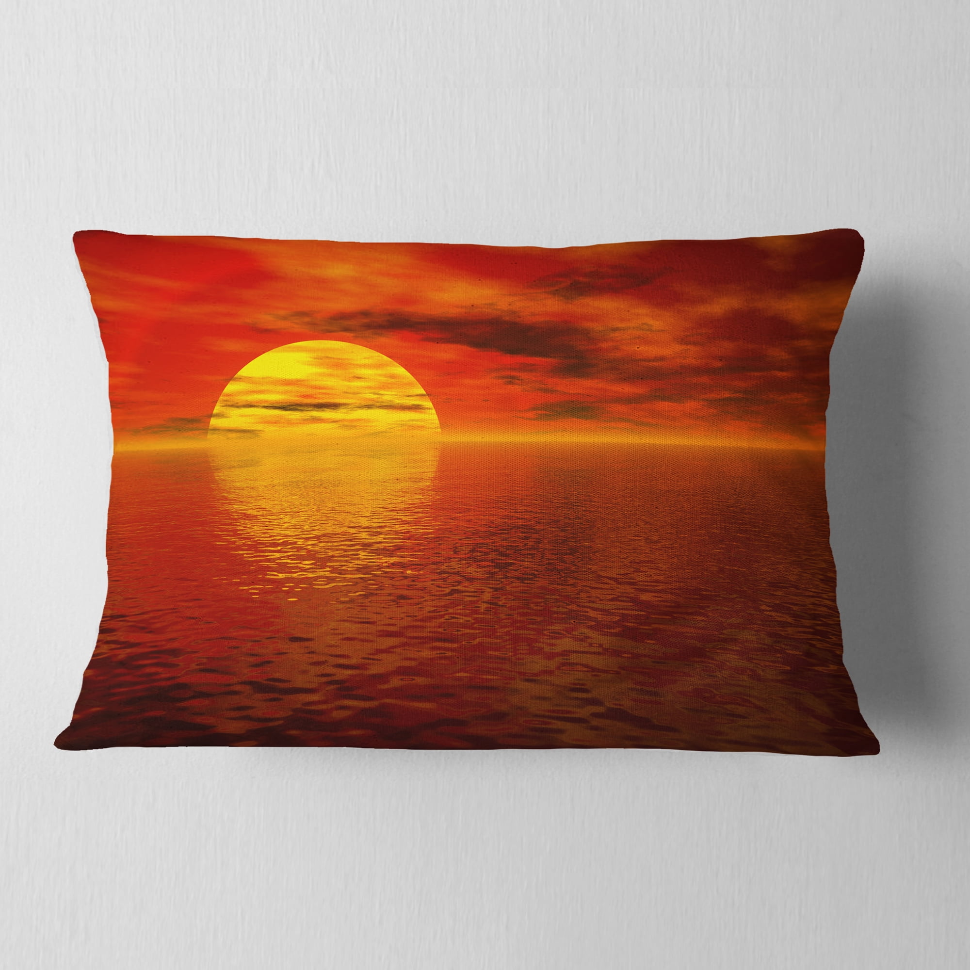 Designart Sun Falling to Yellow Ocean - Seashore Throw Pillow - 12x20