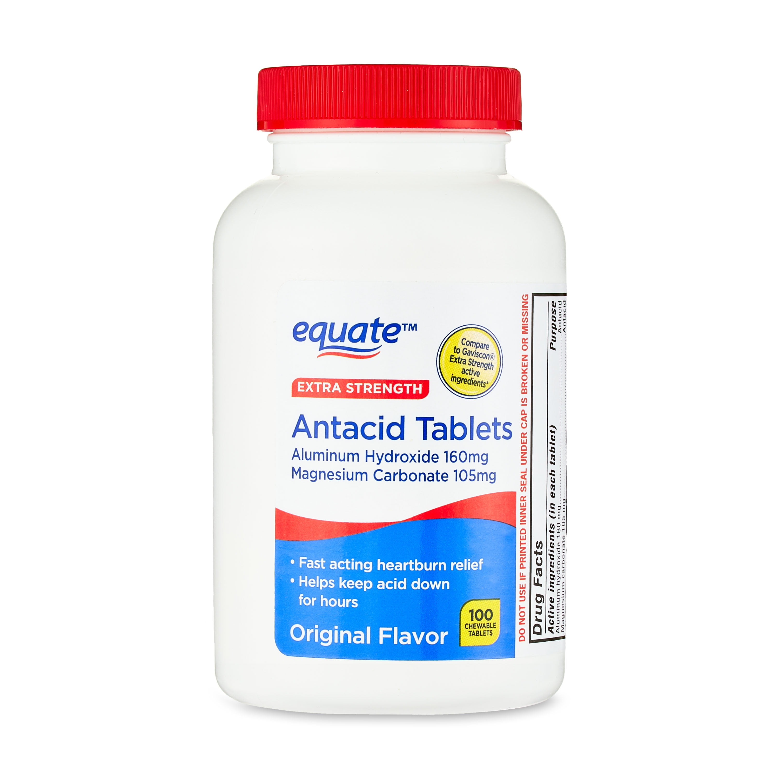 Equate Extra Strength Antacid, Upset Stomach, Chewable Tablets, over the Counter, 160 mg, 100 Count