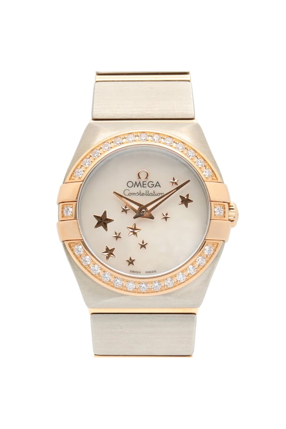 Pre-Owned Omega Constellation Star Blue Diamond Bezel Watch, 18K Pink Gold (PG) Stainless...
