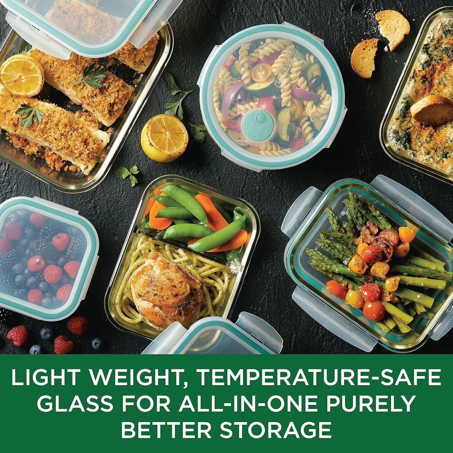 Glass Containers 2 Set Food Storage Containers with Airtight Lids Clear Meal Prep Container /Bento Boxes/Lunch Containers for On the Go Leftover Freezer Fridge Microwave, Dishwasher Safe, BPA Free