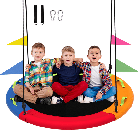DVH 48 Inch Large Saucer Tree Swing Set for Kids Adult, 900lb Weight Capacity, Waterproof Flying Swing with Adjustable Hanging Ropes for Outdoor Playground