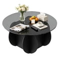thumbnail image 3 of Wliqien 27.5 Inches/31.5 Inches Round Coffee Table, Tempered Glass Top Mid Century Modern Coffee Table, Center Table with Wood Base for Living Room, Office, 3 of 7