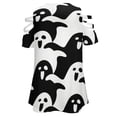 thumbnail image 5 of Cute Ghost Pattern Black And White Womens Summer V Neck Zipper Top Short Sleeve T Shirt Off Shoulder Top Casual Classy Loose Shirts, 5 of 7