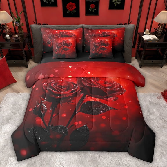 Castle Fairy Teens Red Rose Twin Bedding Sets,Romantic Flower Bedding Comforter Set