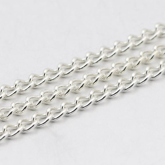 100m Iron Twisted Chains Unwelded Lead Free with Spool Silver Color Plated 3x2.2x0.6mm 328.08 Feet(100m)/roll