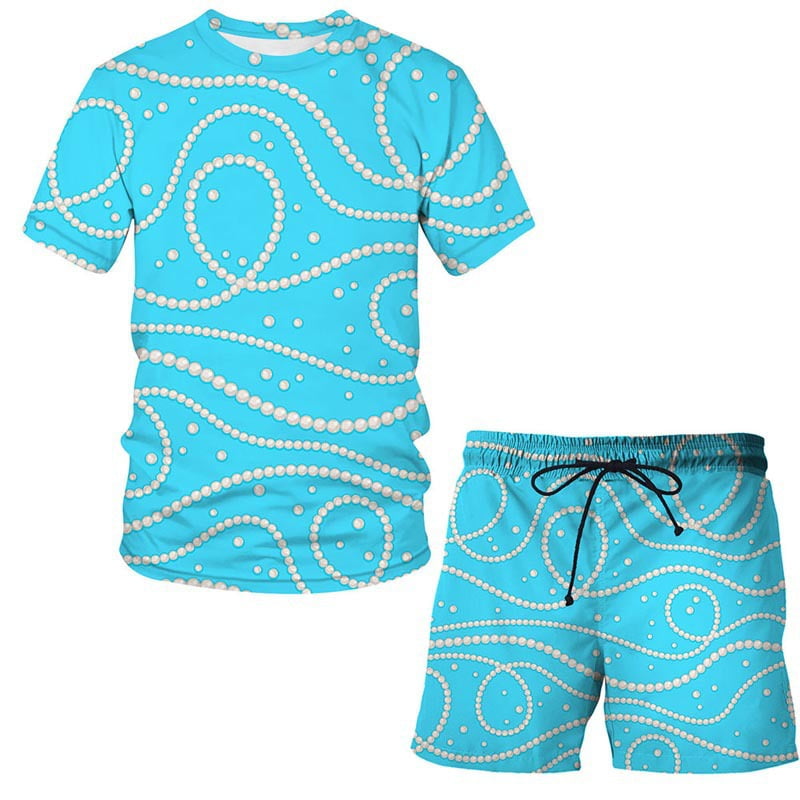 Outfits for Men 2 Piece Sets,Fashion Summer Gold Chain 3D Digital