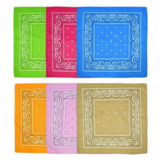 Paquete de 6 pañuelos de arcoíris de poliéster para hombres y mujeres, pañuelos tipo pañuelo de vaquero con estampado de cachemira para el cabello, 54 x 54 cm