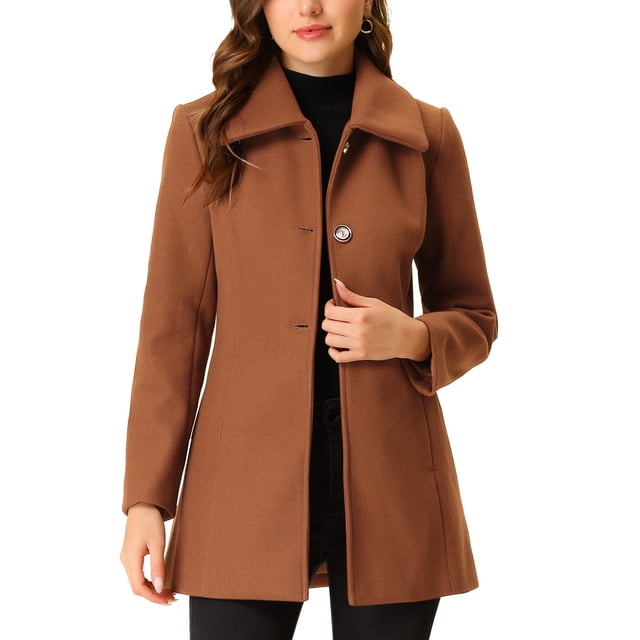 INSPIRE CHIC Manteau d'Hiver à Col Rabattu pour Femmes avec Poches m Marron