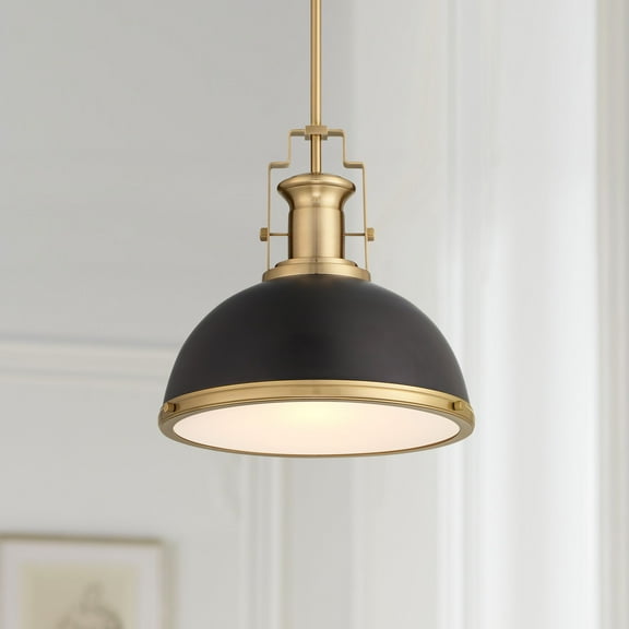 Possini Euro Design Posey Soft Gold Pendant Lighting 13" Wide Mid Century Modern Black Dome Shade for Dining Room House Foyer Kitchen Island Entryway