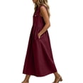 thumbnail image 5 of QUNYINEY Red Women's Summer Dresses Long Cotton Linen Sleeveless A Line Sundress V Neck Loose Fit with Pockets Dresses, 5 of 6