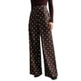 thumbnail image 2 of Women'S Polka Dots Wide Leg Tailored Pants High Waisted Belted Loose Trousers with Pockets Brown L, 2 of 9