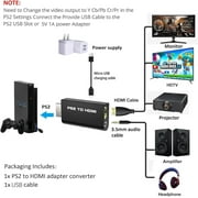 PS2 to HDMI Converter Adapter, with USB Power Cable, Video Converter with 3.5mm Audio Output for HDTV HDMI Monitor Supports All PS2 Display Modes