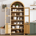 thumbnail image 5 of BaPro 71" Tall Arched Kitchen Pantry Cabinet, Modern Farmhouse Style Storage Cupboard with Adjustable Shelves for Dining & Living Room, Natural Wood, 5 of 6
