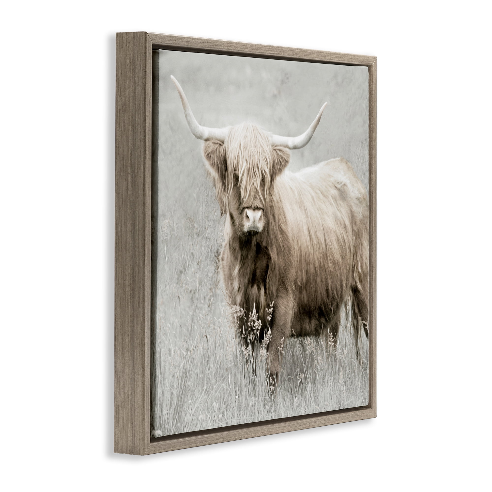 Stupell Industries Subtle Longhorn Cattle Animals & Insects Painting Brown Floater Framed Canvas Art Print Wall Art, 18 x 18
