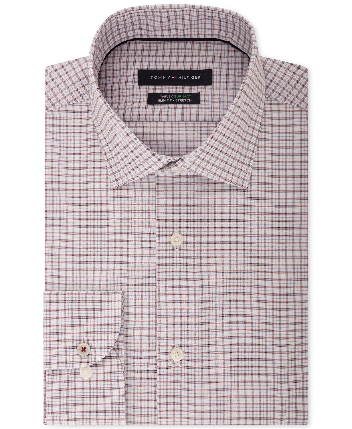 Tommy Hilfiger Men's Slim-Fit Non-Iron Spread collar Stretch Check Dress Shirt 