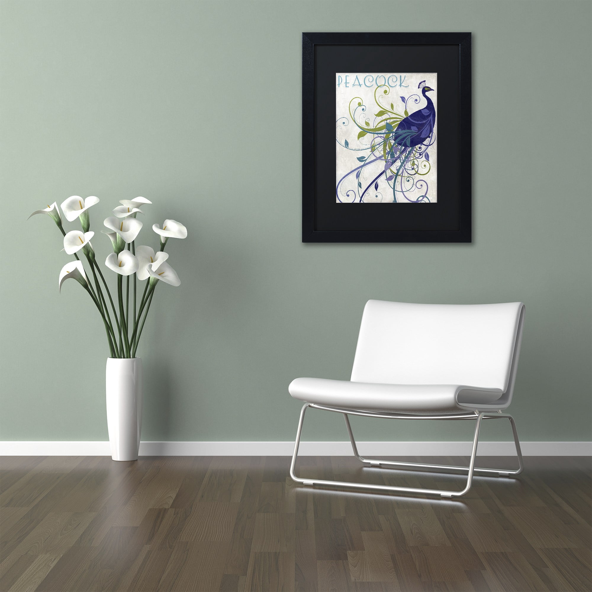 Trademark Fine Art "Peacock Nouveau I" Canvas Art by Color Bakery Black Matte, Black Frame