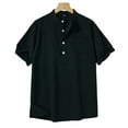 thumbnail image 3 of BiZtdJrK Plus Size Cotton Linen T Shirts for Men Side Slit Button Up Short Sleeve Casual Work Shirt Stand Collar Loose Fit Solid Summer Tee Tops Black M, 3 of 7