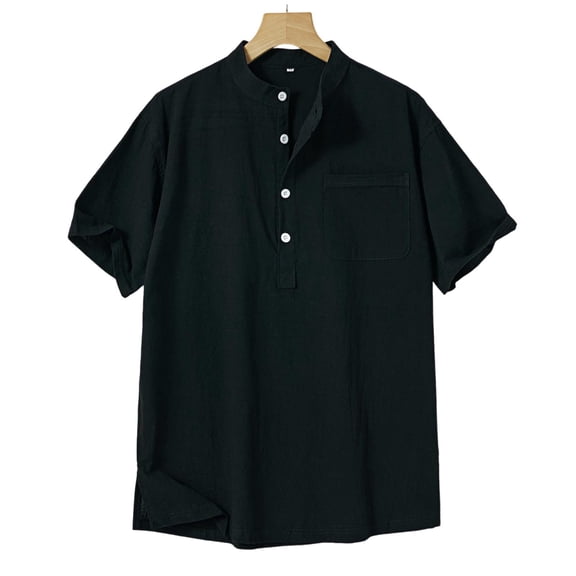 Aeguzox Mens T-shirts Pocket Button Stand Collar Simple Leisure Cut,Sizes M-5XL