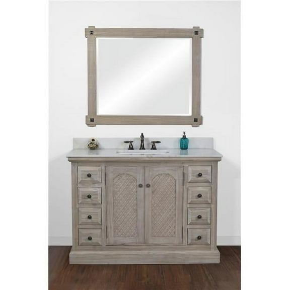 InFurniture WK8148-AP TOP 48 in. Solid Recycled Fir Single Sink Vanity With Arctic Pearl Quartz Marble Top-No Faucet