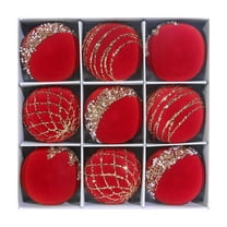 Velvet Christmas Balls 9 Pcs, Flocked Christmas Tree Ball Hanging Ornaments Shatterproof Bulbs For Glitter Sequin Hanging Balls for Xmas Tree, Holiday Party, Wedding Decor
