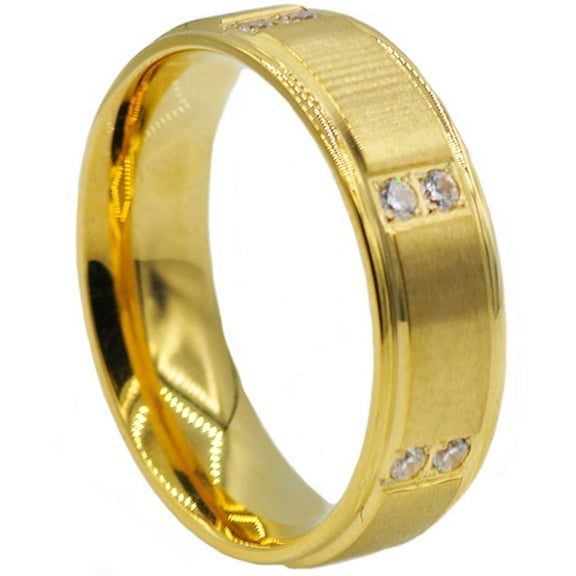 CZ Brushed and Polished Gold-Plated Stainless Steel Ring