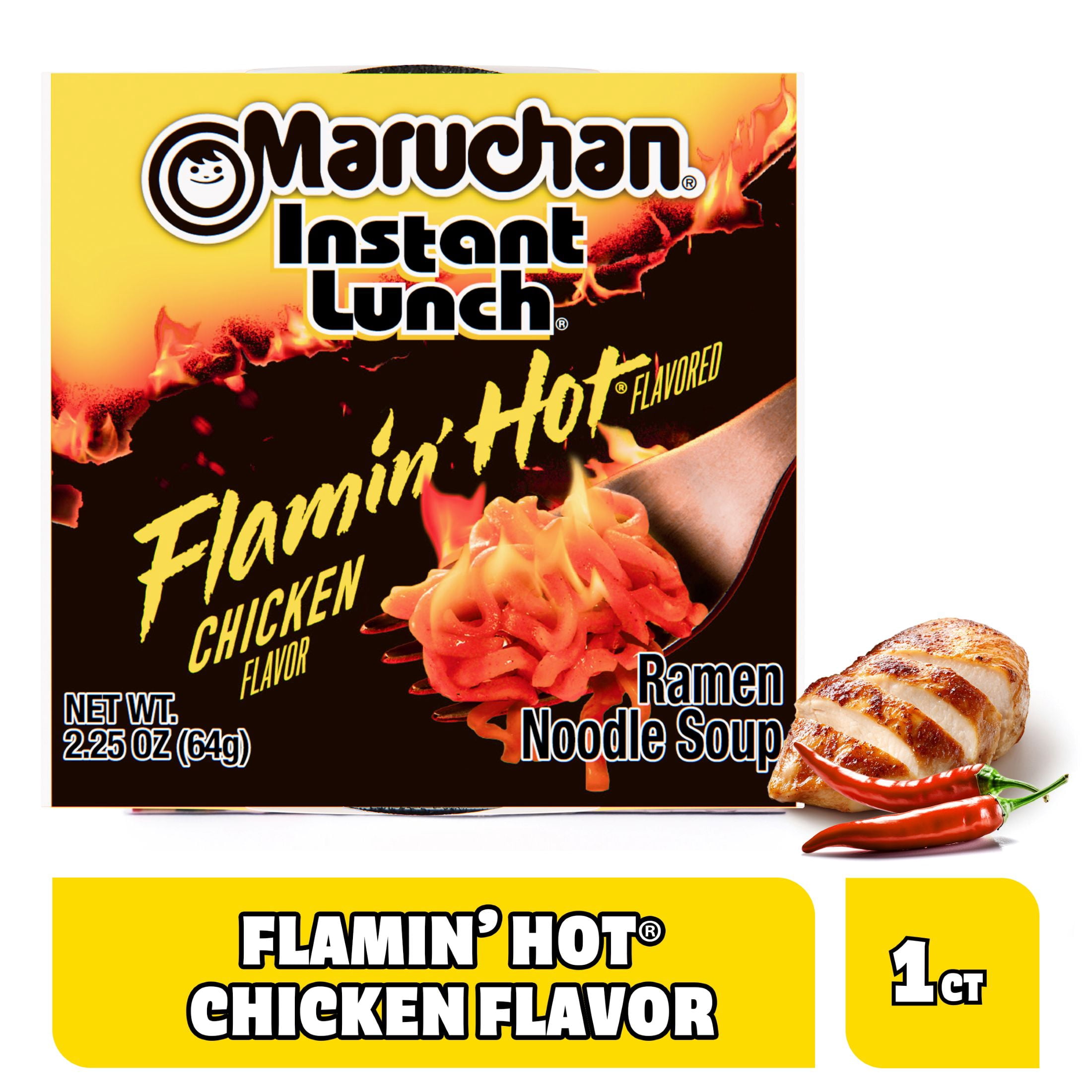 (12 pack) Maruchan Instant Lunch Ramen Noodles, Flamin’ Hot® Flavored Chicken Flavor, 2.25 oz Cup