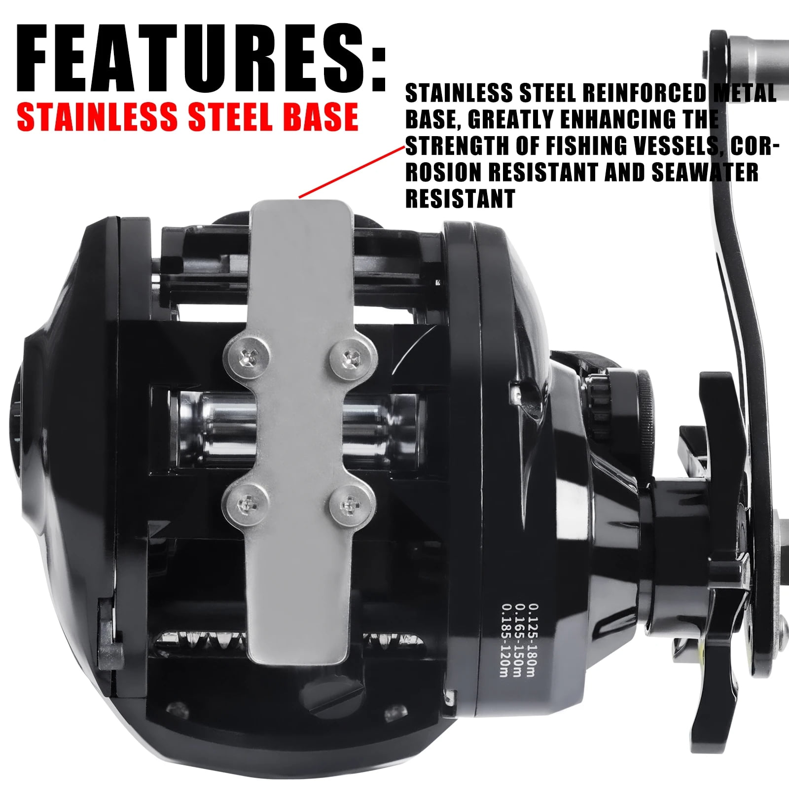 Large Deep Sea Electronic Fishing Reel Baitcasting Saltwater Waterproof 6.4:1 16KG Drag Catfishing Trolling Metal Base