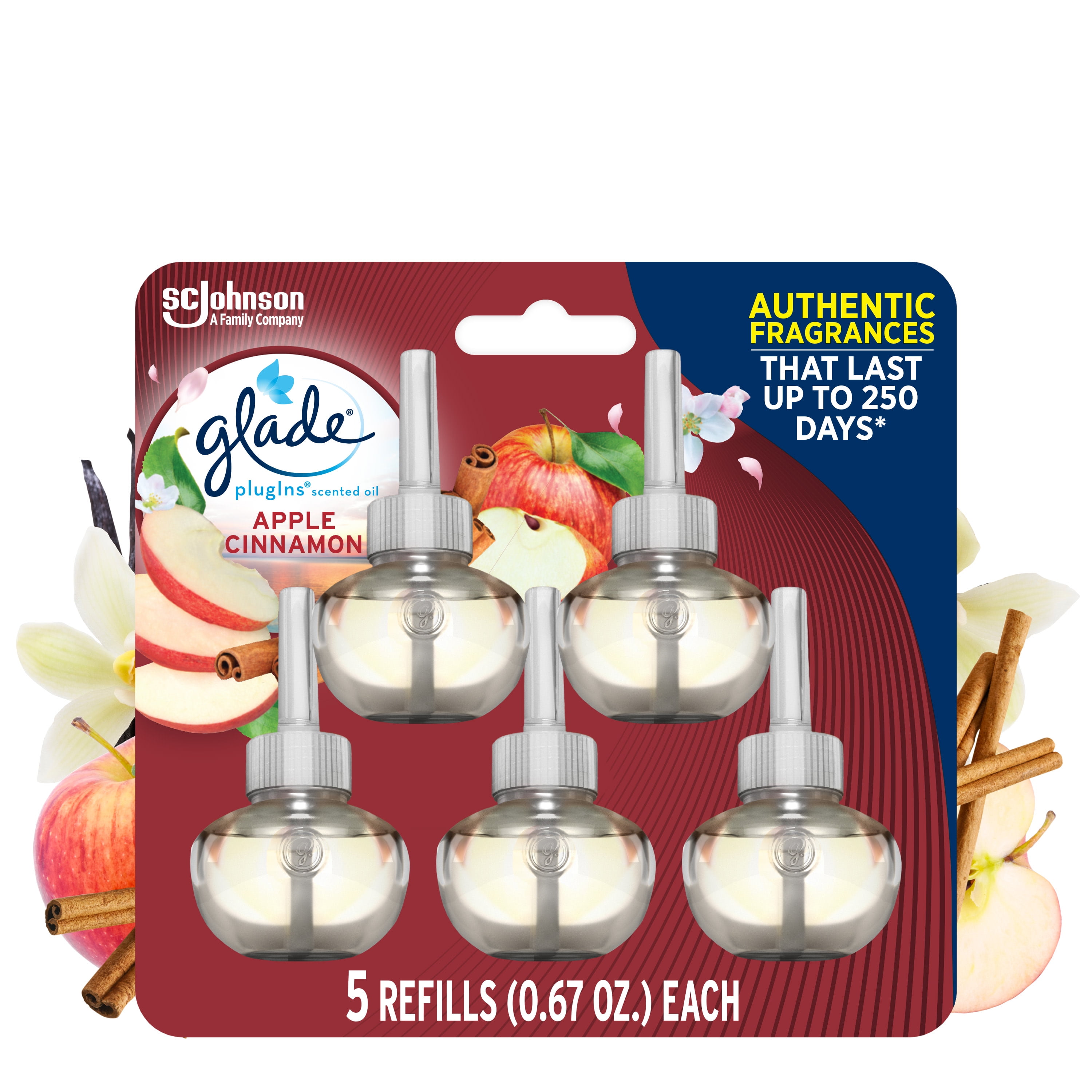 Glade PlugIns Refill 5 CT, Apple Cinnamon, 3.35 FL. OZ. Total, Scented Oil Air Freshener