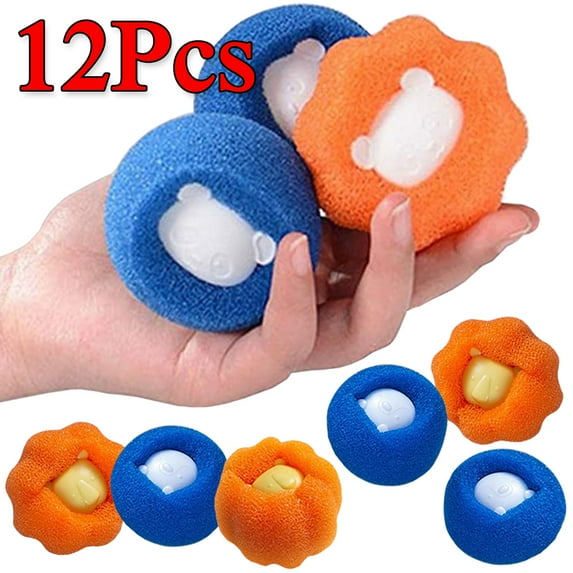 Pet Hair Remover,Laundry Hair Removal Tool,Reusable Clothes Washer Dryer,Hair Catcher Non-Toxic Sponge(12Pcs,Blue & Orange)