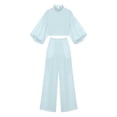thumbnail image 6 of Cagogo Women Plus Size High Neck Puff Sleeve Blouse Wide Leg Pants Two Piece Set Solid Elegant Casual Matching Lounge Sets Loose Comfy Outfits Travel Airport Clothes, Blue 2XL, 6 of 7