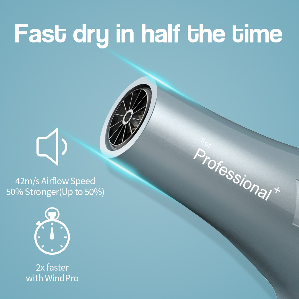 Faszin Ionic Salon Hair Dryer, Professional Blow Dryer 2200W AC Motor Fast Drying with 2 Speed, 3 Heat Setting, Cool Button, with Diffuser, Nozzle, Concentrator Comb for Curly & Straight Hair-Blue