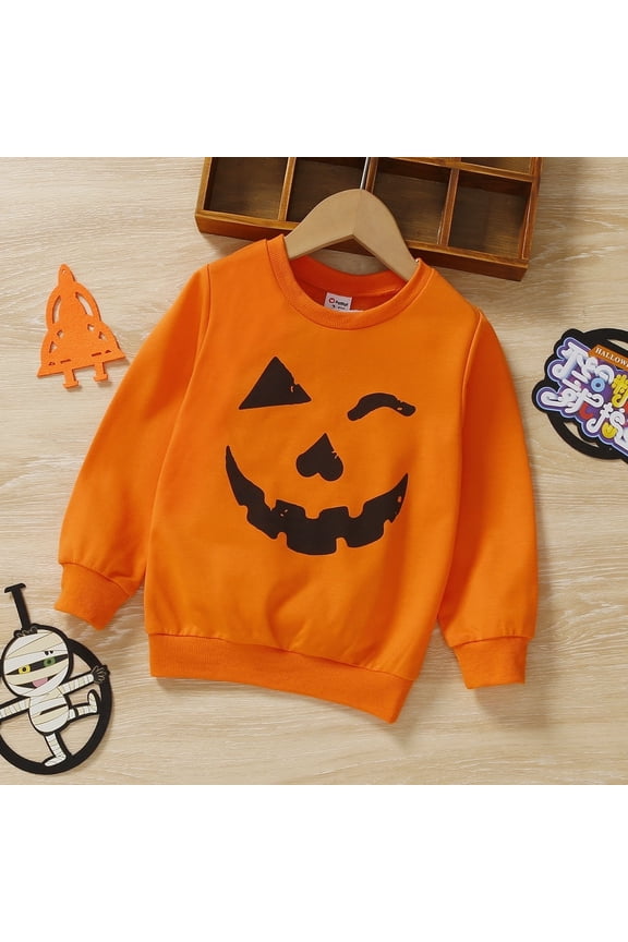 Halloween Clothes Toddler Boys Girls Sweatshirts Hoodies Pumpkin Face Kids Pullover Long Sleeve Graphic Tees, Orange, 3 Years