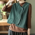 thumbnail image 3 of Cotton Linen Vest for Women Summer Vintage Button Front Tank Tops Loose Fit Casual Sleeveless Shirts Waistcoat Jacket, 3 of 7