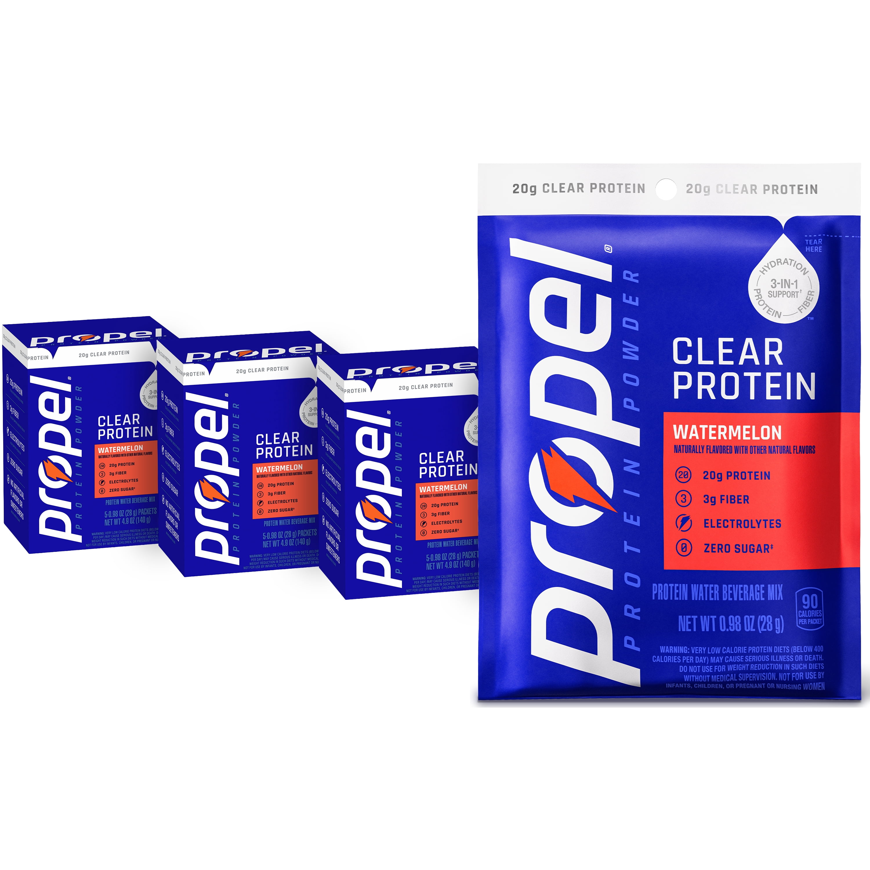 (15 pack) Propel Clear Protein, 20g Protein, Zero Sugar, Watermelon, Powdered Clear Protein Drink Mix, 0.98 oz