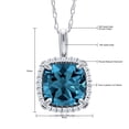 thumbnail image 5 of Gem Stone King 10K White Gold London Blue Topaz and White Diamond Pendant Necklace for Women (2.05 Cttw, Gemstone November Birthstone, Cushion Cut 7MM, with 18 inch Chain), 5 of 5