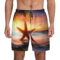 thumbnail image 3 of Uemuo Starfish Sunset Sea Beach Pattern Mens Swim Trunks Quick Dry Board Shorts with Mesh Lining, Stretch Beach Shorts Quick Dry No-Chafing Board Shorts-, 3 of 9