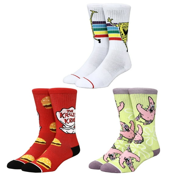 Nickelodeon Spongebob Squarepants Novelty Design Casual character Crew Socks for Men 3-Pack