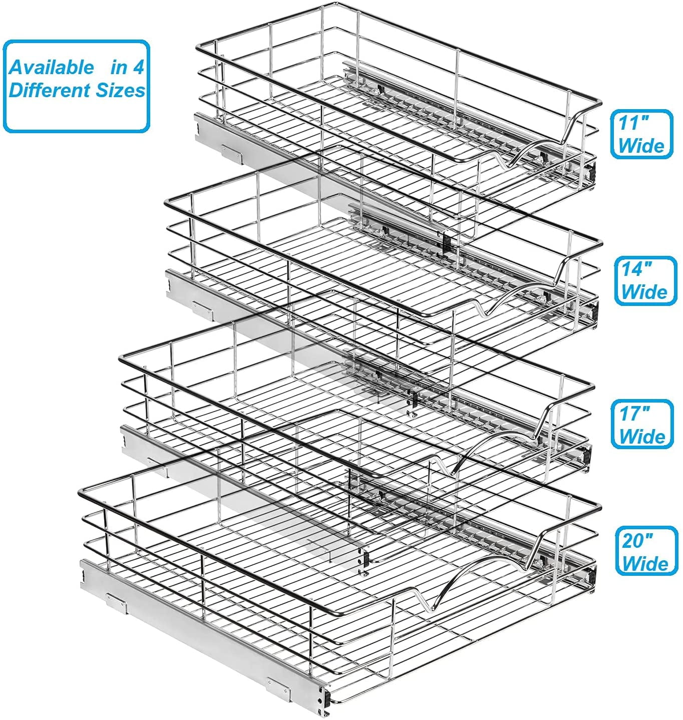 Pans and Much More Pots jars Basket Size 11W x 20 3/4D x 5H Pantry Pull Out Basket Cabinet Organizer 5” High – Heavy Duty-5 Year Limited Warranty- Slide Out Drawer Shelf for Cans Canisters 
