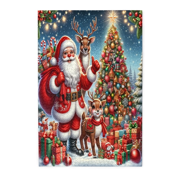 1000 PCS Jolly Santa Claus 1000 Piece Vibrant Jigsaw Puzzle,Family Fun Christmas Jigsaw,Create A Festive Atmosphere,Classic Christmas Wooden Puzzle As Home Wall Decor,Wonderful Imagination