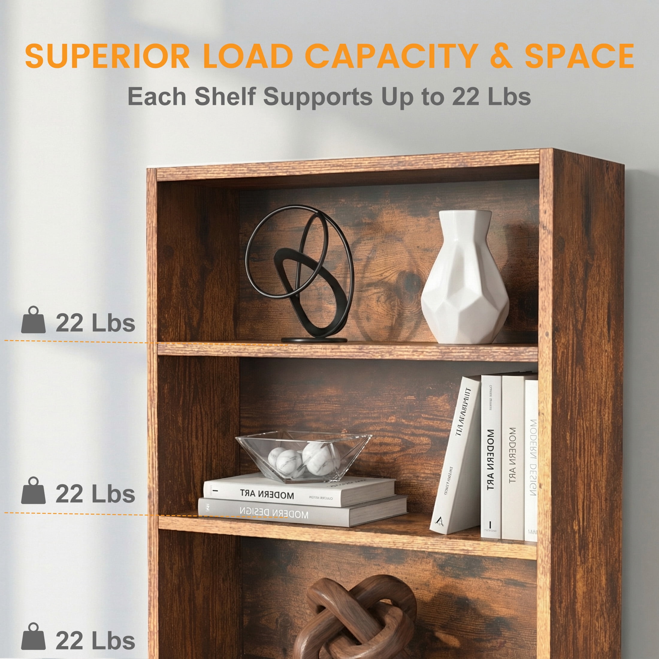 CONCETTA 3 Shelf Bookcase, 32 Inch Tall Floor Standing Open
