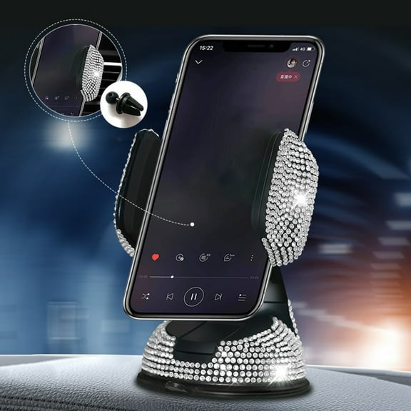 Naierhg Phone Support 360 Degree Rotatable Ornamental Rhinestone Car Dashboard Mobile Phone Stand for SUV