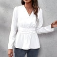 thumbnail image 2 of Women Wrap V-Neck Blouse Shirt Long Sleeve Elegant Casual T-Shirt Solid Color Sexy Peplum Blouses Pullover Tops, 2 of 4