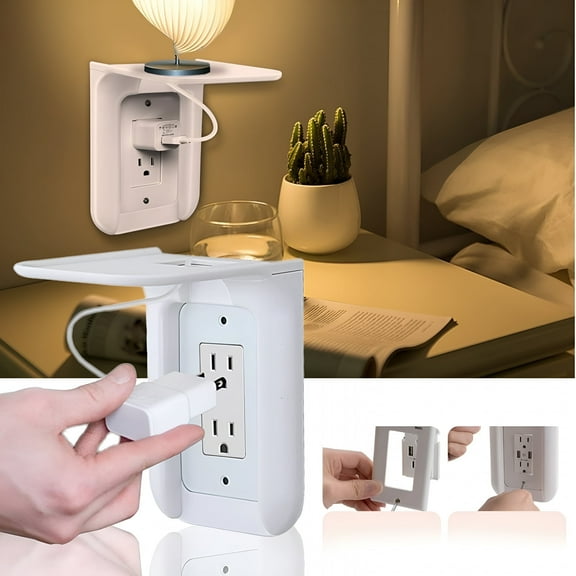 LAMIRO Power Wall Outlet Shelf – Space Saving Plug and Charging Wall Shelf for Cell Phone