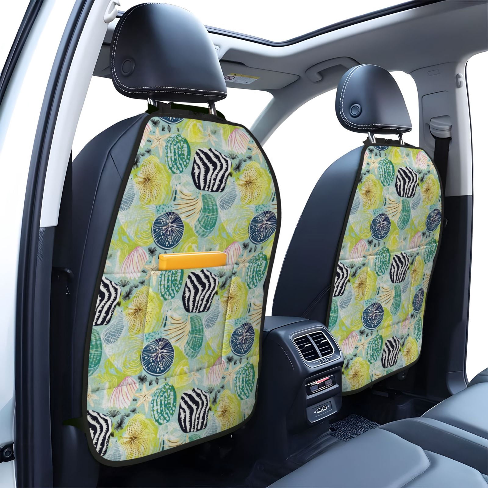 Xecao Shell Clam Pattern Car Seat Back Protector 2 Pack Large Capacity Pocket, Kick Mats Back Seat Protector