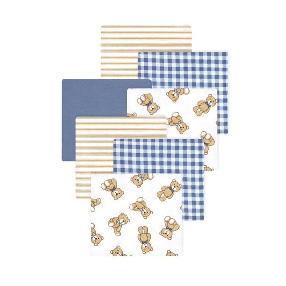 Little Treasure Hudson Baby Boys Cotton Poly Flannel Receiving Blankets Multipack, Blue Gentleman Bear, 30x30 inches