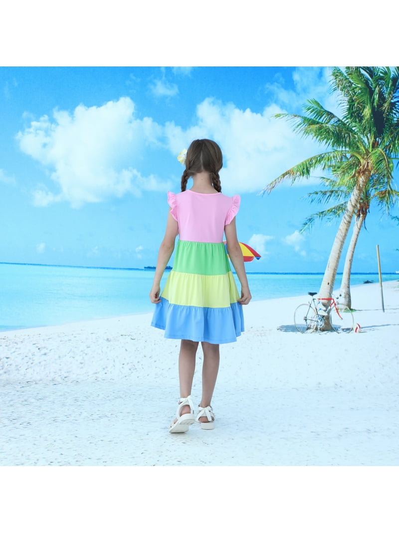 HILEELANG Color Block Ruffle Sleeves Cotton Dress, Girls (Sizes 2T-12) -  Walmart.com