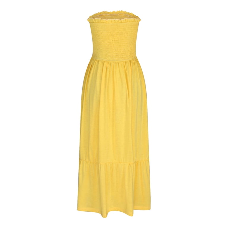 Women's Summer Strapless Smocked A-Line Flare Fashion Boho Beach Dress Party  Long Maxi Dress With Pockets Womens Summer Dresses, Up to 65% Off! -  Walmart.com